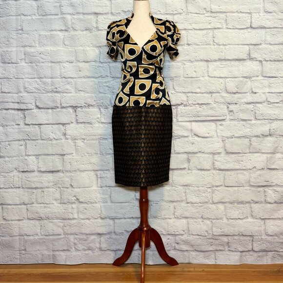 Diane Von Furstenberg Silk Black & Gold Wrap Blouse - Picture 7 of 10